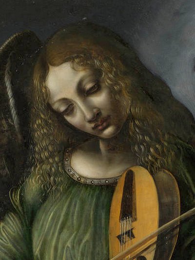 An Angel in Green with a Vielle, Part of S. Francesco Altarpiece, Milan by Circle of Leonardo da Vinci